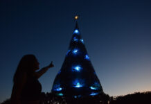 Navidad sostenible: el Municipio armó un imponente arbolito con materiales reciclables en el Parque Papa Francisco